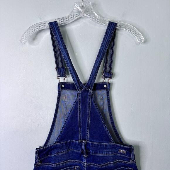 Justice Distressed Dark Wash Denim Bib Overalls Skinny Stretch Girl's Size 16 - Picture 10 of 12